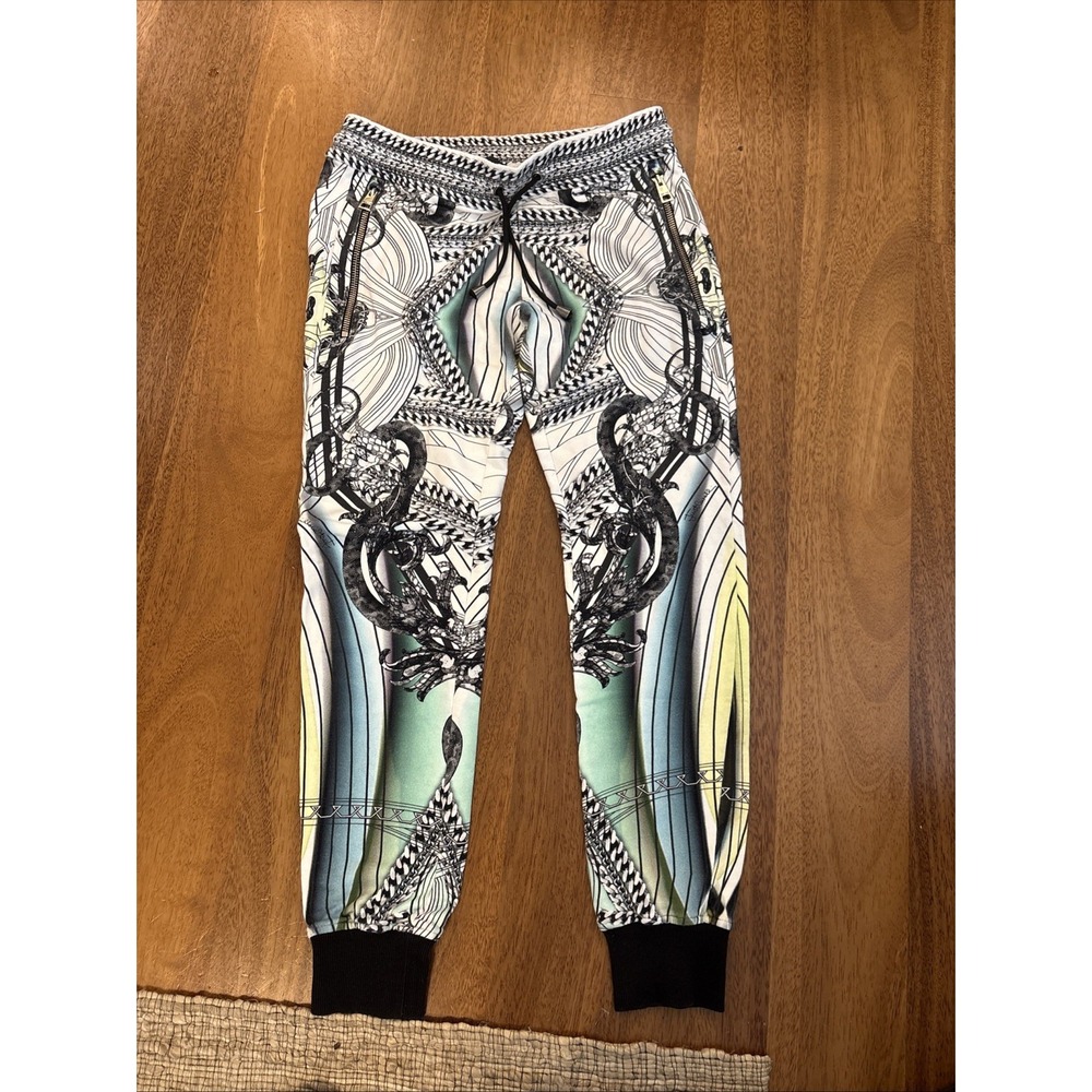 Just Cavalli  White Black Abstract  Printed Men's Joggers Pants Size M Zipper